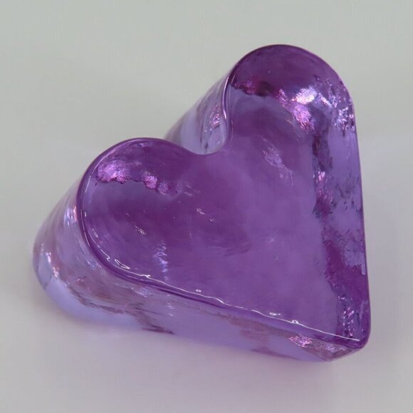 Fire & Light Purple Clear Glass Heart Shape Paperweight Signed Home Office Decor - Picture 11 of 13